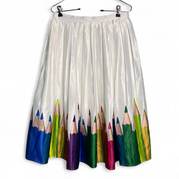 Chicwish Circle Skirt Sz Medium Color Pencil Photo Printed Midi Retro 50s Style - Picture 6 of 7
